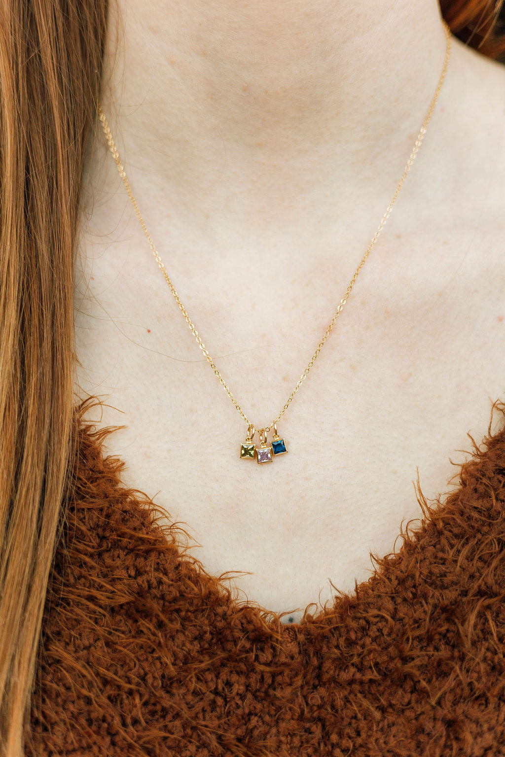 Cassia 4mm Square Birthstone Necklace