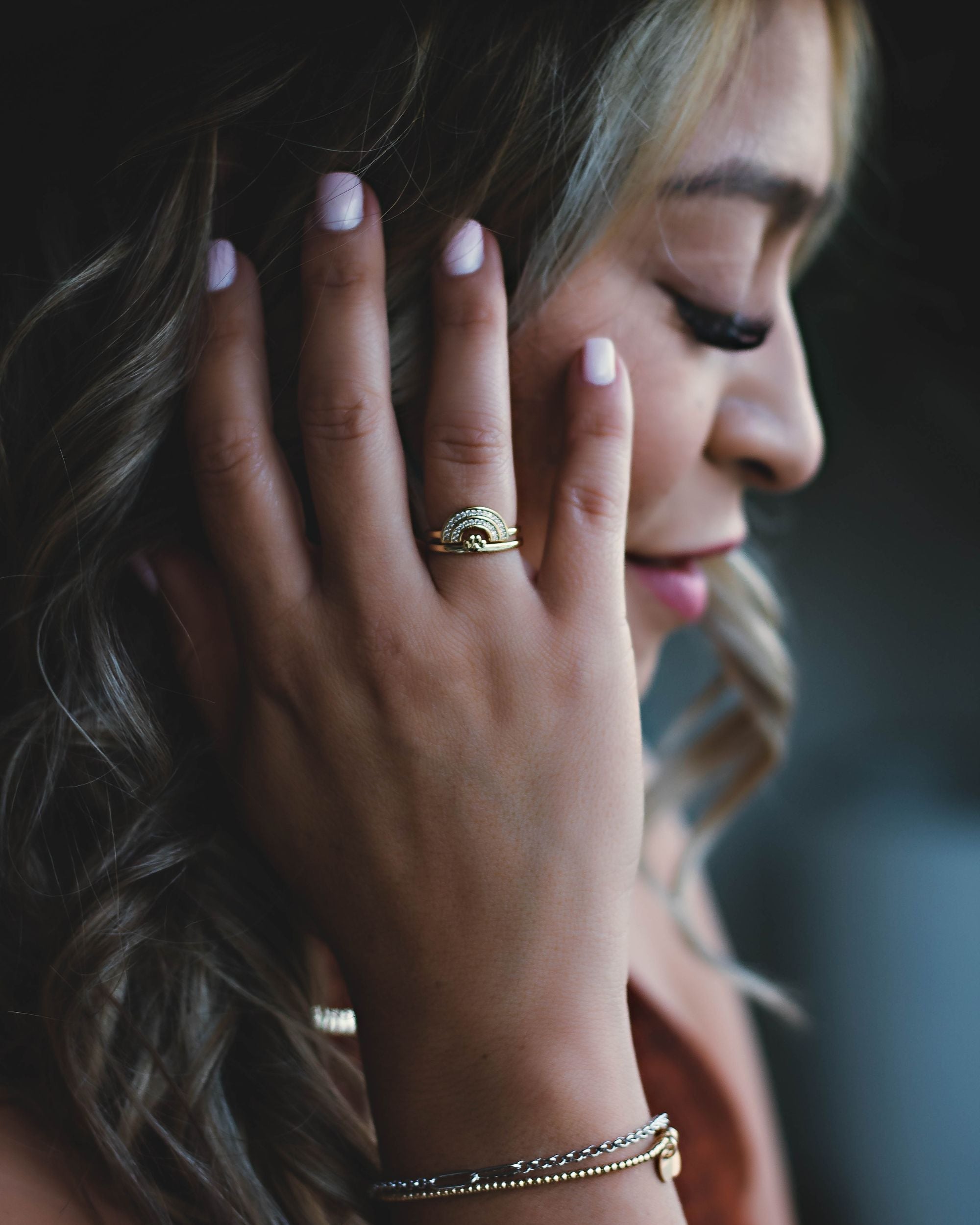 Rainbow Bridge Ring Set • 18k Solid Gold