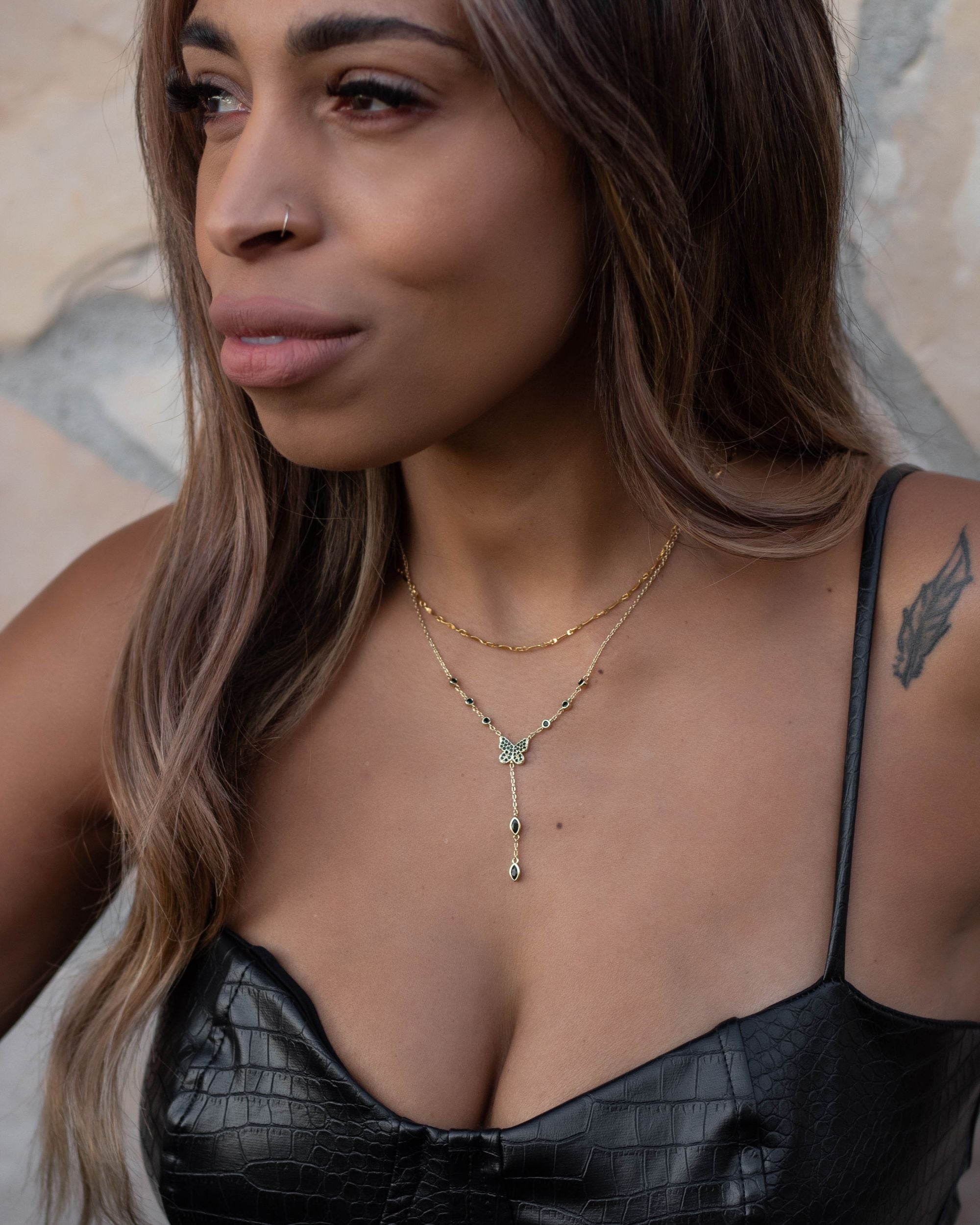 Black Butterfly Lariat Necklace (Final Sale)