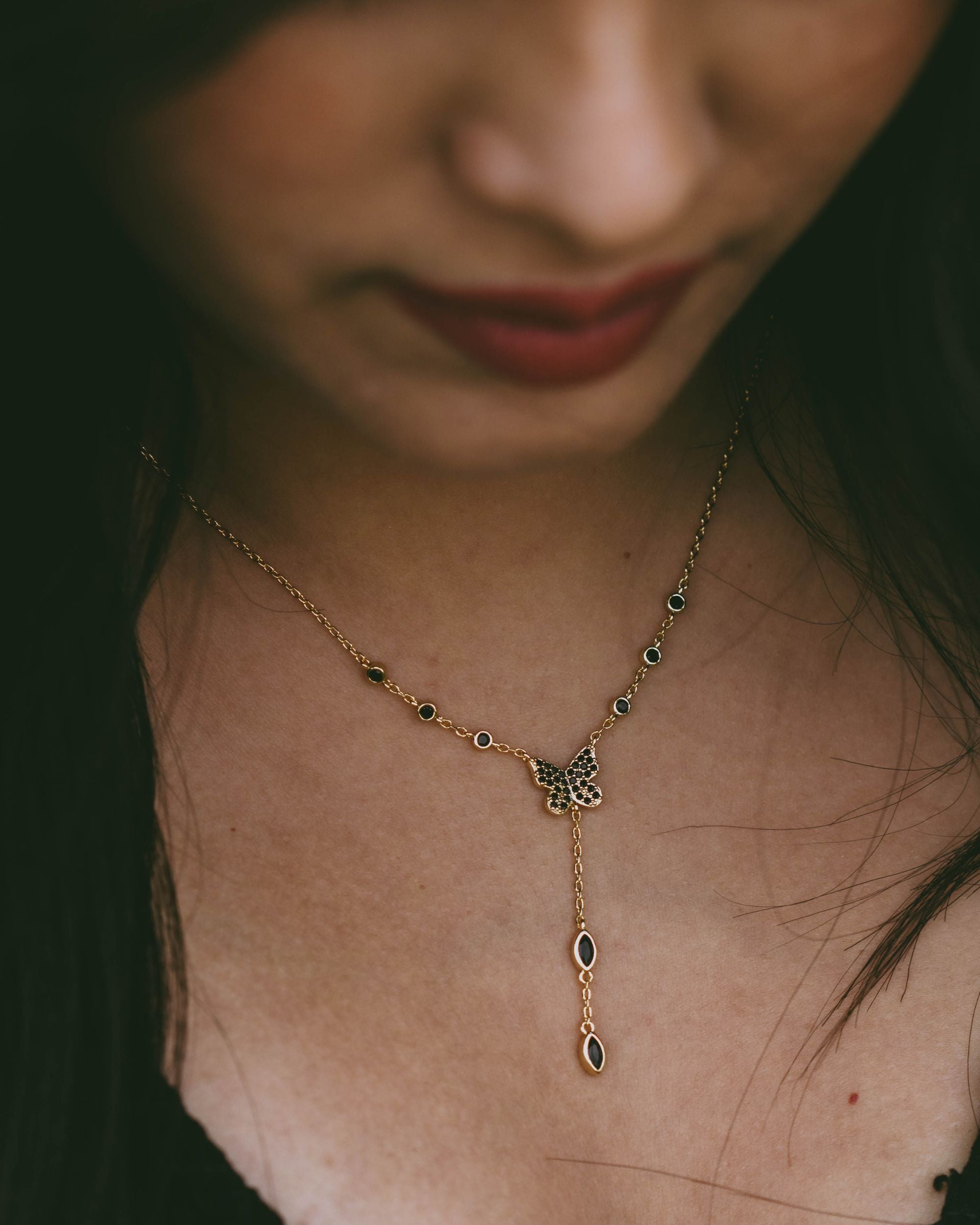 Black Butterfly Lariat Necklace (Final Sale)