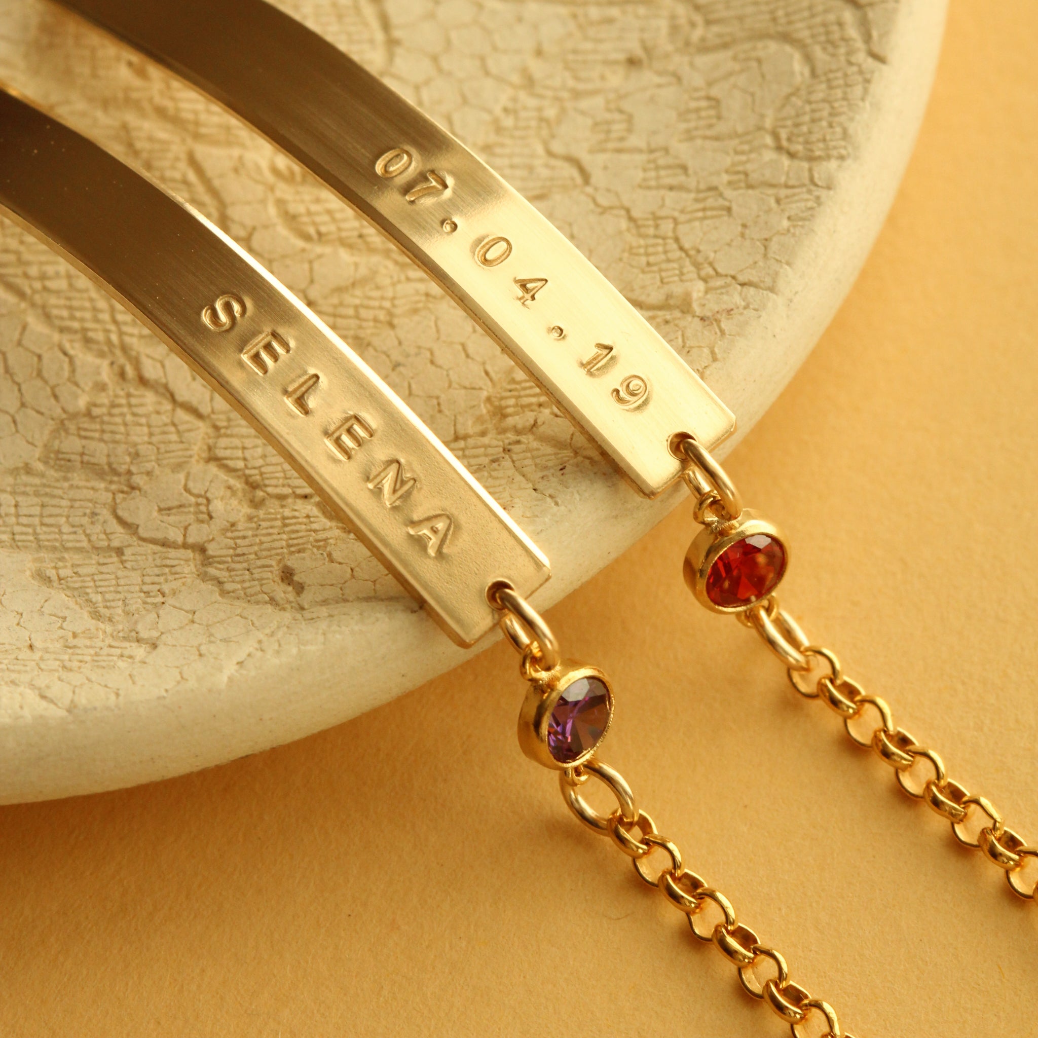 Skinny Name Bar Bracelet with Birthstone